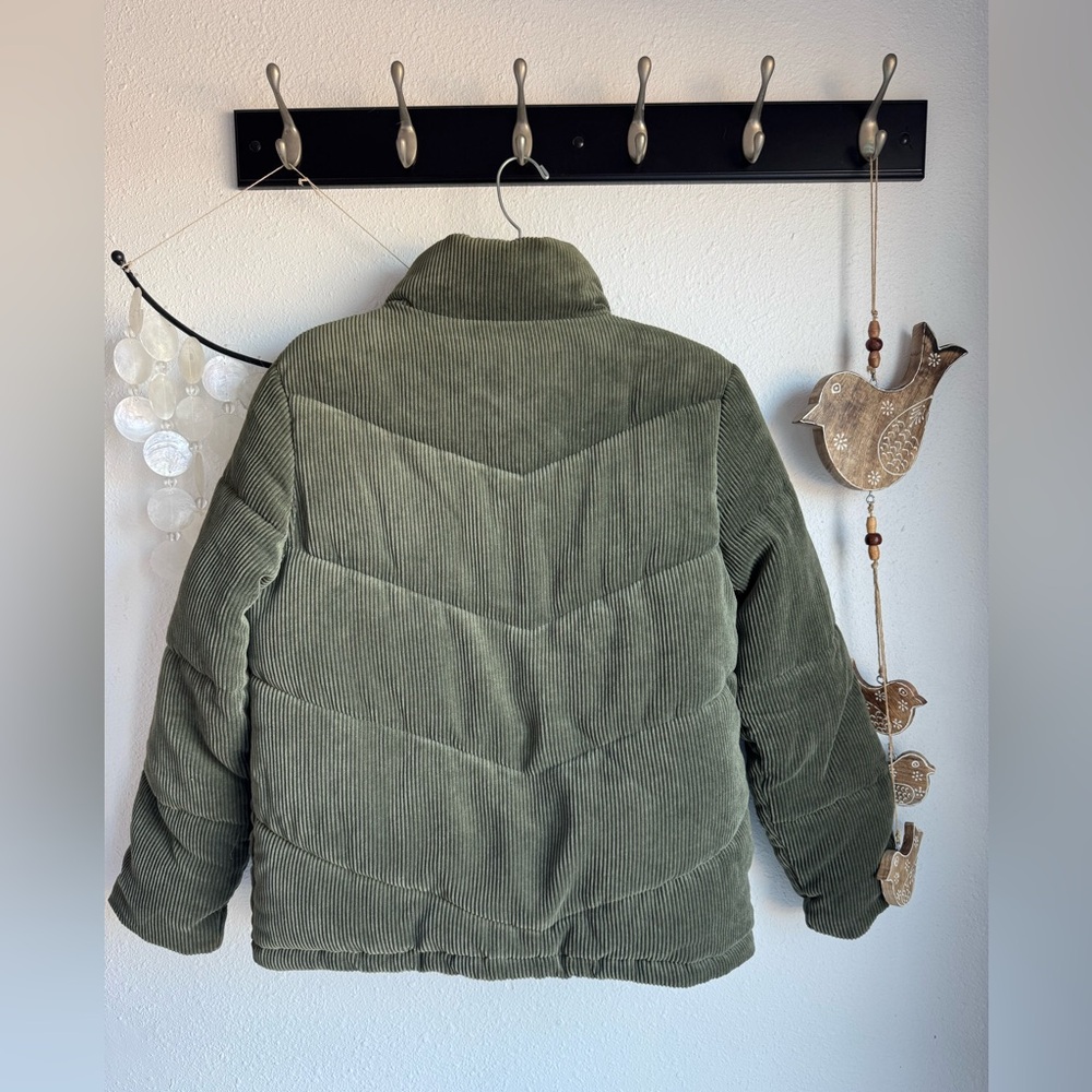 Military Green Ribbed Puffer Jacket - Picture 2 of 4